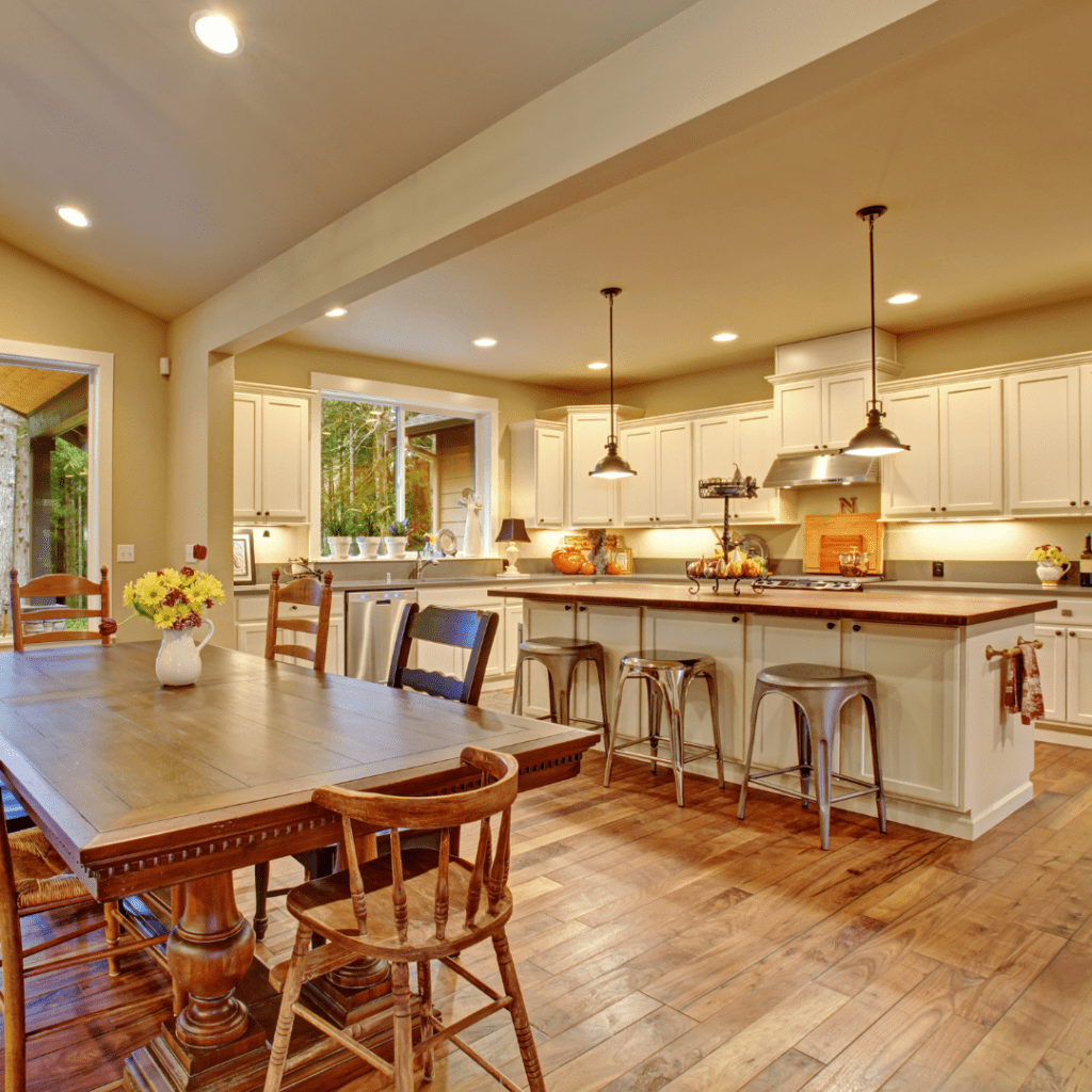 Residential Kitchen Dining Room Expert electricians wiring a residential project on Vancouver Island