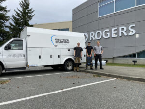 Joe, Donovan, Jake outside of Rogers Shaw Nanaimo before starting LED lighting project