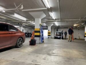 vancouver island team huddle before starting led upgrade at commercial business
